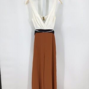 Black Halo White and Brown Jumpsuit